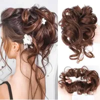 Curly donut bun with elastic band synthetic hair messy bun Wig women