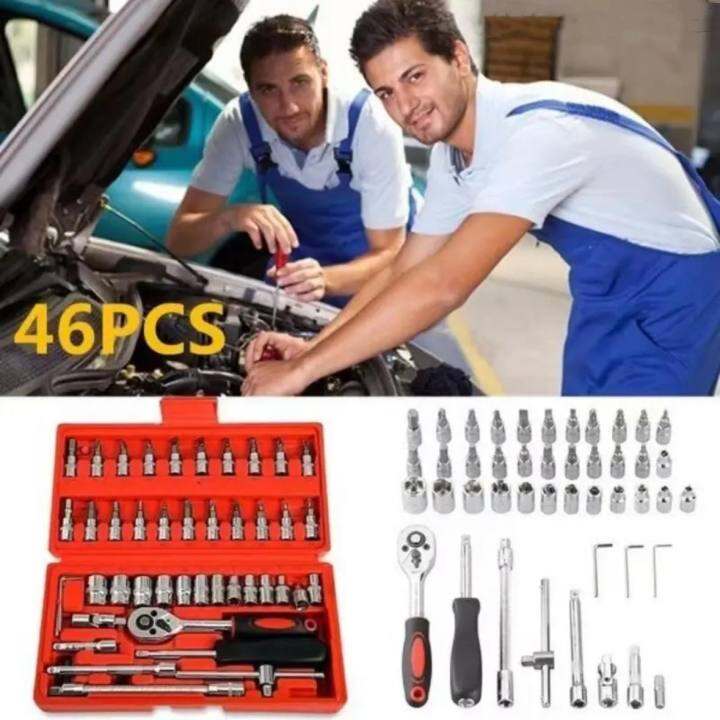 46pcs/set Tool Box Car Motorcycle Repair Set Hand Tools Home Service motor DIY Kit Lazada PH