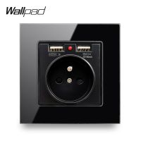 มาตรฐานพร้อมที่ชาร์จ2.4A EU Wallpad กระจกสองพอร์ตเต้าเสียบ X ช่องเสียบผนังแผ่น USB ไฟฟ้า USB ปลั๊กอียูไฟฟ้า