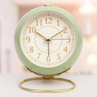 Small Alarm Clock Simple Retro Nordic Style Student Desktop Bedside Small Silent Night Light Alloy Clock