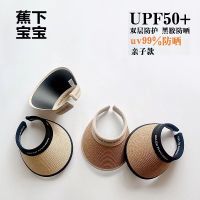 ฤดูร้อน UPF50+ หมวกกันแดดเด็กกันแดดป้องกันรังสียูวีหมวกเขียนบทหญ้าเด็กหมวกปีกใหญ่สาวไวนิล ~