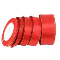 (25 yardslot) Red Gold Edge Satin Ribbon high quality gift packaging ribbons