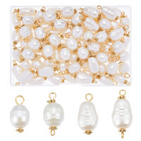 1Box 80Pcs 4 Style Imitation Pearl Pendant Connectors Irregular Acrylic Pearl links and Charm ABS Plastic Pearl Bead Charm with Iron Pins for Necklace Bracelet Making