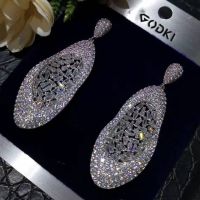 GODKI Trendy Irregular Volcanic Lava Dangle Earring Trendy Cubic Zircon Wedding Engagement Party Dubai Gold Earring for women