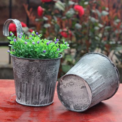 Vintage Metal Iron Fence Hanging Keg Flower Pot with Hook Garden Hanging Balcony Plant Hangpot Nursery Bonsai Pots Home Decor