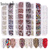 1440 Pcs/ Box 3D Rhinestones Nail Art Decoration/ Mixed Colors Nail Flat Diamond Stickers/ DIY Crystal Glitter Manicure Charms