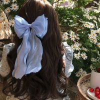 Mermaid Blue Hair Clip Apricot Handmade Headwear Big Bow Headwear Chiffon Hair Accessory Holiday Party Hair Decoration