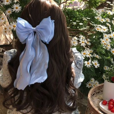 Unique Hair Clip Design Mermaid Blue Hair Clip Big Bow Headwear Spring Clip Headpiece Chiffon Hair Accessory