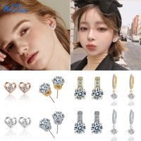 Romantic Heart Crystal Stud Earrings Women Silver Color Round Zircon Earrings Jewelry Accessories
