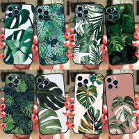 [สินค้าใหม่มีในสต็อก] ทิ้งเคสโทรศัพท์สีเขียว Monstera สำหรับ iPhone 11 12 13 14 Pro Max Mini X XS XR 7 8 Plus SE2 Funda Coque Capa Cover