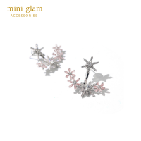 Miniglam Frozen Snowflake Crystal Jacket Earrings ต่างหูเอียร์แจ็คเก็ตคริสตัลสโนว์เฟลก สีเงิน-ชมพู