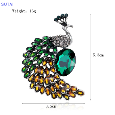 💖【Lowest price】SUTAI เข็มกลัดนกยูงพลอยเทียมเครื่องประดับงานเลี้ยงของขวัญคริสต์มาส