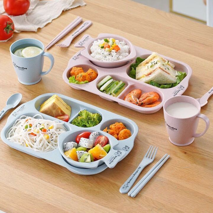 Wheat Straw Kids Plate With Divider Set For Kids Children's Dinner ...