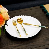 304 Stainless Steel Golden Knife And Fork Spoon Set Light Luxury Ceramic Long Handle Tableware Set Fashion Home Cutlery Set