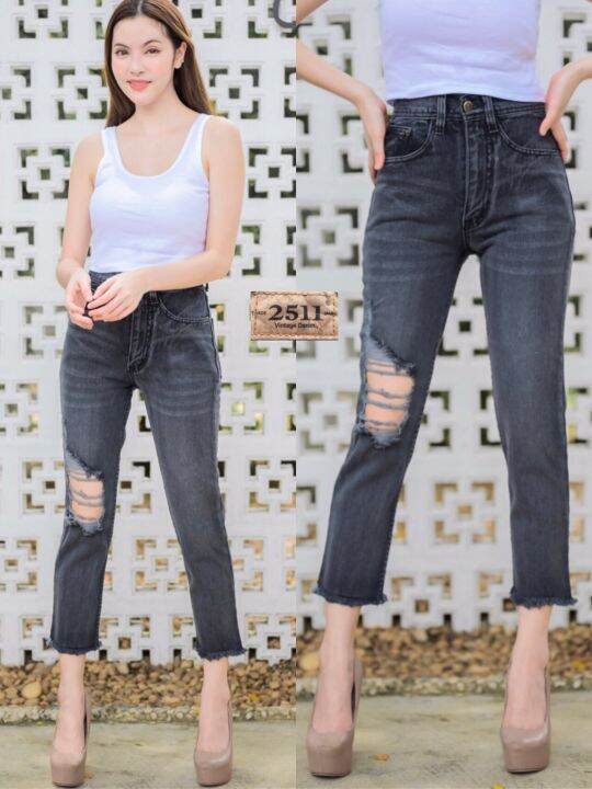 new-arrival-สินค้าใหม่-2511-vintage-denim-jeans-by-araya-กางเกงยีนส์-กางเกงยีนส์-ผญ-กางเกงยีนส์เอวสูง-กางเกงยีนส์ทรงบอยสลิม-ขาเล็กผ้าไม่ยืด