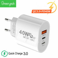 Greenyeah PD 40W เครื่องชาร์จ USB ชาร์จ USB เร็ว Type C 3พอร์ตชาร์จเร็วอะแดปเตอร์โทรศัพท์มือถือ3.0สำหรับ iPhone โทรศัพท์