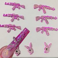 【hot】❁☜  10pcs Pink Rhinestones Gun Punk Manicure Jewelry Alloy Metal Charms Decorations