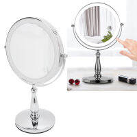 8in กระจกแต่งหน้า LED สวิตช์สัมผัสสองด้าน 360° Rotation Lighted 3X Magnifying Mirror Bright Silver