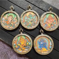 [Fortune and fortune]Tibetan Tangka Circular Five Way God of Wealth Gawu Box Pendant The First Yellow God of Wealth Buddha Plate O4ZW