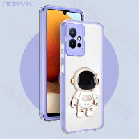 NORVIK Y16 Y22S Y22 Y02 Y02A สำหรับ Vivo,V25 V25e Y35 Y21T เคสโทรศัพท์เคสป้องกันแบบไฮบริด Y75 Y55 Y30 N9-1 Y33S Y33T Y21S T1X มีขอบสีม่วงใส4G 5G ที่คลุมแช็งใสกับผู้ถือนักบินอวกาศยืนดีไซน์ใหม่2023