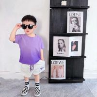 Spot second hair# TikTok same type 2023 new product gradient purple short-sleeved T-shirt parent-child clothing size childrens clothing a family of three four T8ccTH