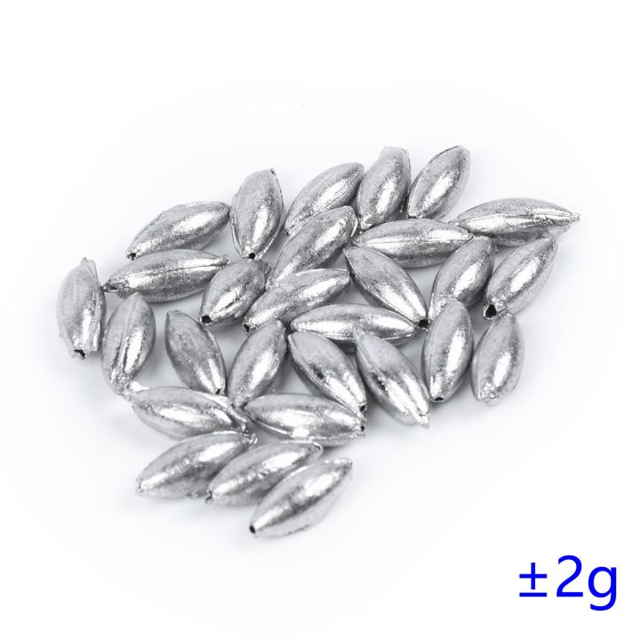 50pcs-ตกปลา-olive-shape-rig-sinkers-ตกปลาตะกั่วน้ำหนักแยก-shot-0-35-8g-pure-electrolytic-lead-9รุ่น