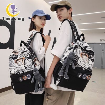 Thera กระเป๋านักเรียนมัธยมต้นกระเป๋า กระเป๋าเป้สะพายหลังขนาดใหญ่สำหรับนักศึกษาวิทยาลัย การ์ตูน กระเป๋านักเรียน(ไม่มีจี้)