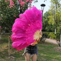 12 Bones 1pcslot New Listing Beautiful Big Rose Ostrich Feather Fan Dance Party Wedding Props Handheld Plumes Feathers Fans