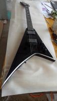 2022 brand new high quality 6 string V model electric guitar Black body with white binding customizable free delivery