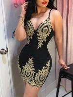 New Womens Slim Print Fashion Sling Spaghetti Bodycon Lace Strappy Ladies Evening Party Mini Short Dress Size S-XL V Neck