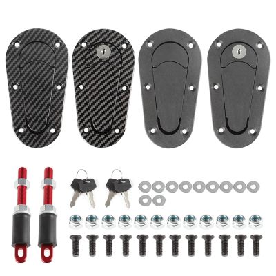 ☊ Black / Carbon Fiber Universal Racing Car Hood Pin Engine Bonnet Latch Lock Mount Kit Refitting w/ Keys Car Safety Protection