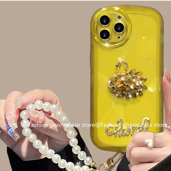 เคสโทรศัพท์-phone-case-เคส-samsung-galaxy-a54-a34-a24-a14-lte-4g-5g-หรูหราหรูหราพลอยเทียมหงส์สายคล้องไข่มุกปลอกเลนส์ซองนุ่มใสสีทึบ2023