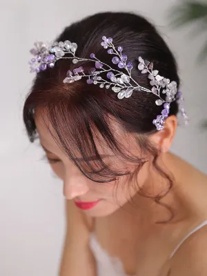 Bohe Bridal Hair Accessories Purple Headpieces Crystal Headband Handmade Women Hair band Wedding Hairstyle Jewelry