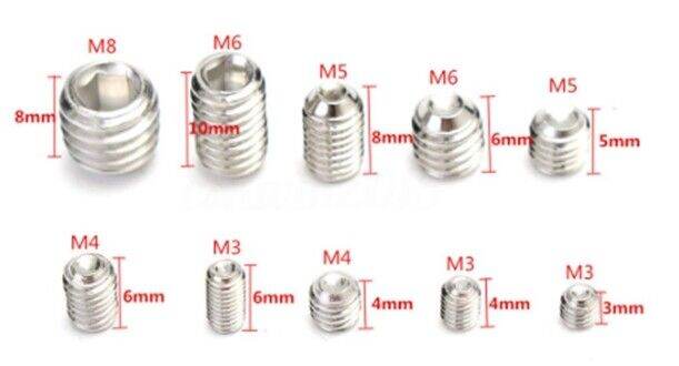 450-ตัว-ตัวหนอนหัวจมสแตนเลส-สกรูตัวหนอน-6-เหลี่ยมหัวจมสแตนเลส-sus-เกรด304-งานติดตั้ง-ซ่อมบำรุง-diy-ฯลฯขนาด-m3-m4-m5-m6-m8-บรรจุในกล่องพลาสติก