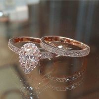 Huitan AAA Zircon Stone Micro Paved Bridal Ring Sets Romantic Rose Gold Color Engagement Rings Wholesale Lots amp;Bulk Midi Rings