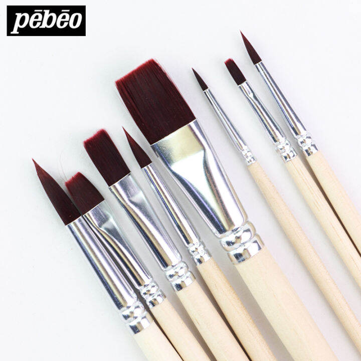 pebeo-wood-color-long-pole-nylon-bristles-brush-4-8pcs-watercolor-gouache-acrylic-oil-painting-brushes-students-art-supplies