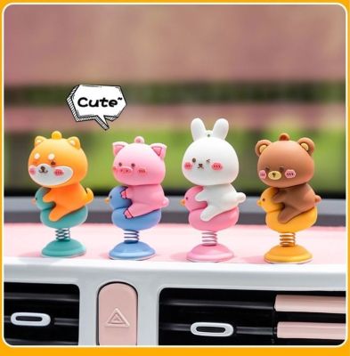 【jw】❈  Anime bonito animal balançando cabeça primavera brinquedos painel do carro decoração pvc ornamento boneca acessórios interiores presente
