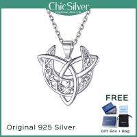 ChicSilver 925เงินสเตอร์ลิงไอริชเซลติกปมพระจันทร์เสี้ยวจี้สร้อยคอสำหรับผู้หญิง