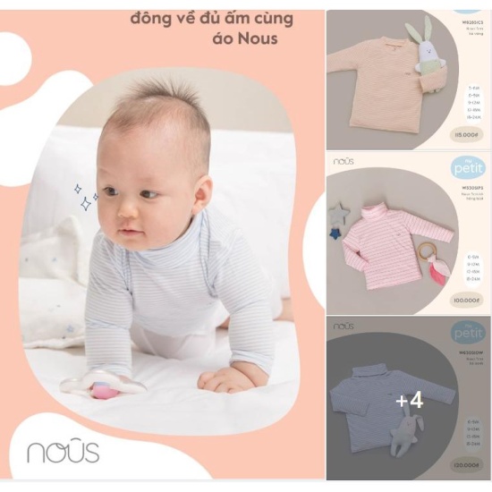 Noushanoi - áo giữ nhiệt nous cổ 5cm bé trai bé gái họa tiết full 6m 9m - ảnh sản phẩm 1