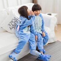 ชุดนอนตะเข็บสีฟ้าคอสเพลย์ Kigurumi Onesies การ์ตูนจัมป์สูทลายอะนิเมะสำหรับเด็กผู้หญิงเด็กผู้ชายปลอมตัวเป็นสัตว์