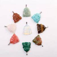 2pcs Free Shipping Crafts Buddha Head Pendants Laughing Face Statue Carving Buddhist Belief Patron Saint Charms Necklace For DIY