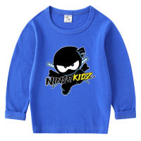 Ninja Kidz เสื้อยืดแขนยาวเด็กผู้หญิงเด็กผู้ชาย,เสื้อยืดผ้าฝ้ายพิมพ์ลายแบบลำลองสำหรับเด็กฤดูใบไม้ผลิและฤดูใบไม้ร่วงเสื้อคอกลมเป็นมิตรกับผิว