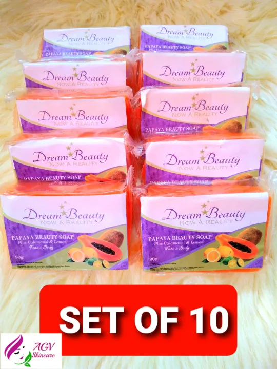 DREAM BEAUTY (SET OF 10) PAPAYA LEMON SOAP. REJUVENATING SET/CREAMS