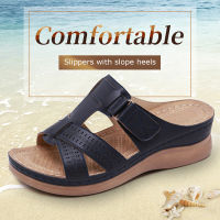 2022 Summer Women Wedge Sandals Premium Orthopedic Open Toe Sandals Vintage Anti-Slip Pu Leather Casual Female Platform Shoes