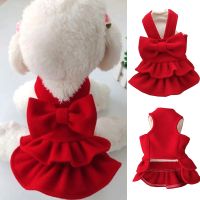 〖Love pets〗   Pet Christmas Coat Clothes Dog Dress Xmas Dress Red Woolen Skirt Pets Cat Warm Dress Bow Skirt Comfortable Pet Supplies S-XXL