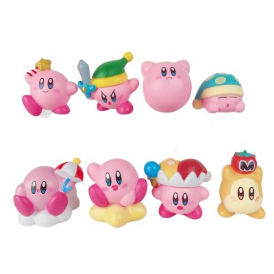 23New 8Pcs/Set Mini Kirby Anime Figure Toys Cartoon Game Pink Star Kirby Waddle Dee Doo Car Collect Model Doll Birthday Gift For Kids