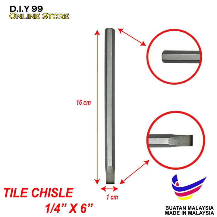 Flat Tile Chisel 1/4" x 6" Hammer Breaking Concrete Masonry Cement
