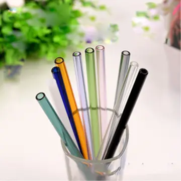 Reusable Straws Glass Straw, 4Pcs Straw with Cleaning Brush, Assorted  Colors
