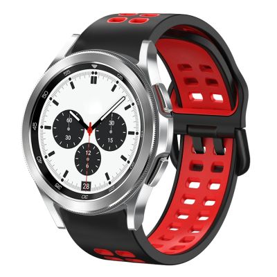 สำหรับ Samsung Galaxy Watch 4 Classic 42มม. 20มม. สายรัดสองนาฬิกาซิลิโคนสีระบายอากาศได้ (สีดำ + สีแดง)