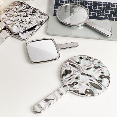Metallic Portable Beauty Mirror Desktop Cosmetic Mirror Makeup Mirror Square Mirror Mini Hand-held Ins